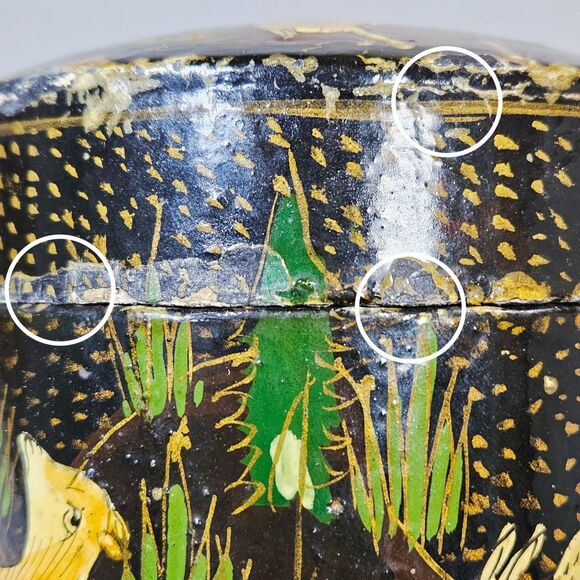 Kashmir India Forest Scene Hand Painted Lacquered Lidded Canister Leaping Deer - Picture 11 of 12